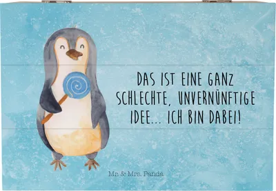 Produktbild von Mr. & Mrs. Panda Holzkiste Pinguin Lolli 22 x 15 cm - Eisblau - Geschenk, Süßigkeiten, mit Deckel, Kiste, Unvernünftig, Geschenkbox, fotobox, Spruch, Box