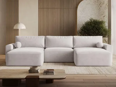 Produktbild von GrainGold Ecksofa U-Form Aurora - Ecksofa mit Schlaffunktion, Bettkasten - Moderne Ecksofa, Wohnzimmer Sofa - Eckcouch mit Velvet-Stoff - Grau (Castel 80)