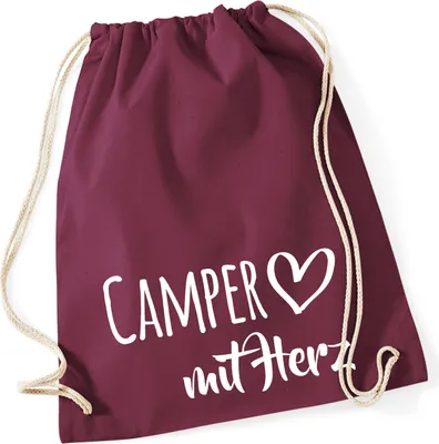 Produktbild von Huuraa Turnbeutel Camper mit Herz 12 Liter Burgundy Baumwolle Rucksack Geschenkidee