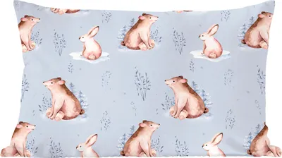 Produktbild von MuchoWow® Zierkissen Sofakissen Wohnzimmer Dekokissen 60x40 cm Winter - Muster - Hase - Bär - Kopfkissen - Polster mit Foto