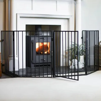 Obrázek produktu pro Bezpečnostní zábrana pro krb – matná černá barva – 305 x 76,5 cm – kov – pro krb a kamna