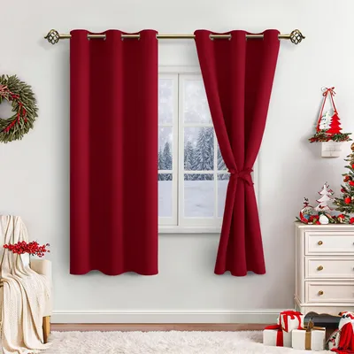 Image de Rideaux occultants rouges pour chambre à coucher et salon, 2 pièces, 160 x 106 cm