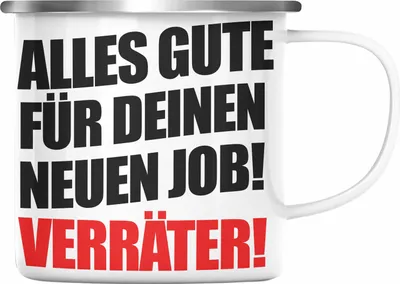 Produktbild von Trendation - Jobwechsel Emaille Tasse Geschenk Kollegin Kollege Lustig Abschiedsgeschenk Sprüche - Alles Gute Für Deinen Neuen Job - (Silber)