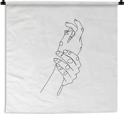Produktbild von MuchoWow® Wandteppich Wandbehang Hände - Schwarz - Weiß - Strichzeichnung 150x150 cm Tapisserie Dekoration Wandtuch - Wohnaccessoires - Modernes