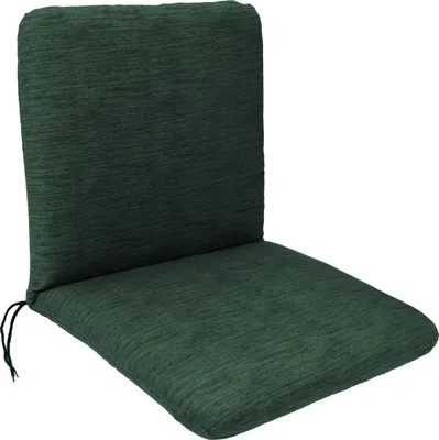 A dark green chair cushion with a textured fabric surface, shown from a slightly elevated angle against a white background.