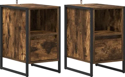 Obrázek produktu pro Noční stolek se zásuvkou 2 pcs Kouřový dub 39,5 x 30 x 50 cm