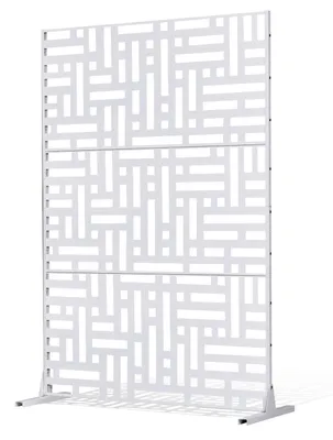 Produktbild von VEVOR Holz Sichtschutz, 36" B x 76" H Outdoor Sichtschutz, Freistehendes Holz Sichtschutzpanel mit Ständer, Dekorativer Patio Sichtschutz, Outdoor Trennwand für Balkon Patio Rasen Garten, Weiß - 47x76 Zoll, Metall 3-in-1-c