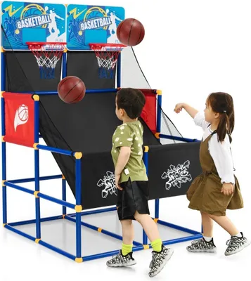 Obrázok produktu pre Basketbalová arkádová hra pre deti Basketbalový stojan s 2 košmi 90 x 90 x 140 cm