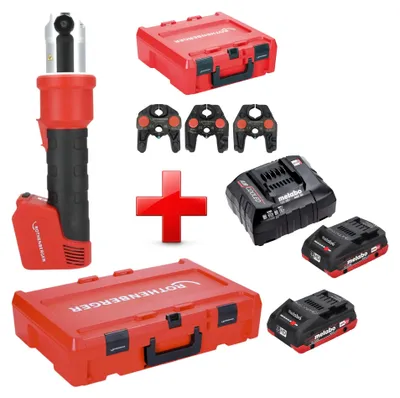 Produktbild von Rothenberger ROMAX NANO Akku Pressmaschine 18 V 34 kN CAS + 2x LiHD Akku 4,0 Ah + Ladegerät + 3 tlg. SV Pressbacken Set + Rocase