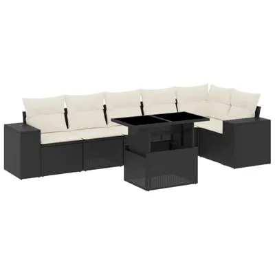 Produktbild von 7-tlg. Garten-Sofagarnitur mit Kissen Schwarz Poly Rattan