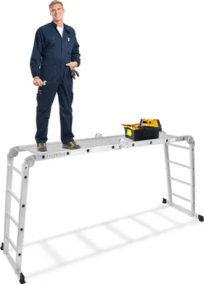 Zdjęcie produktu dla Drabina LARS360 340cm Drabina wielofunkcyjna Drabina składana Drabina przegubowa z platformą 4x3 stopnie Drabina aluminiowa Drabina wielofunkcyjna 6 w 1 150KG