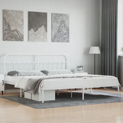Produktbild von vidaXL Bettgestell mit Kopfteil Metall Weiß 193x203 cm - Bettgestell - Bettgestelle - Bettrahmen - Bett