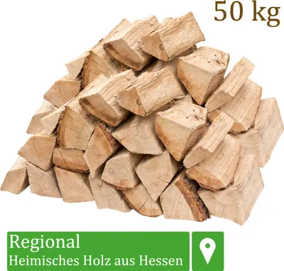 Obrázek produktu pro Palivové dřevo Palivové dřevo Dub 50 kg Pro kamna a krb Ohnivá mísa Grilování Palivové dřevo Polena Dřevo 25 cm sušené v peci Flameup