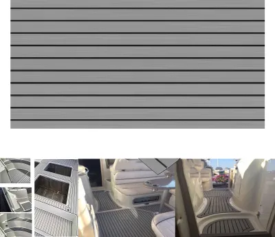 Produktbild von EVA Schaum Bodenbelag Matte – Rutschfeste Deck Matte für Boot, Yacht & Marine, Selbstklebend, Wasserfest, 240x60cm (Grau Schwarz)