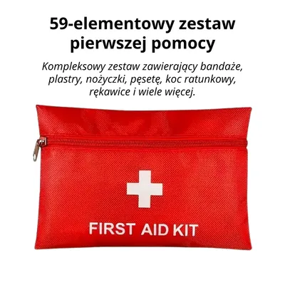 Zdjęcie produktu dla 59-elementowy zestaw pierwszej pomocy – wodoodorna torba ratunkowa na outdoor, kemping i podróże