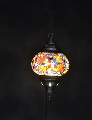 Immagine prodotto di Lampada a sospensione turca con mosaico - Lampada marocchina fatta a mano - Autentica lampada orientale multicolore - 78 cm