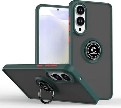 Immagine prodotto di Custodia per Samsung Galaxy S25 Edge in TPU traslucido opaco con supporto ad anello e supporto verde scuro