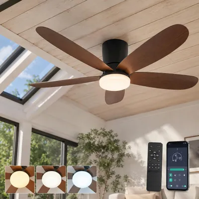 Image de Ventilateur de Plafond avec Lumière LED 106cm Encastré - Variable App & Télécommande Moteur DC Silencieux 6 Vitesses Noyer Chambre