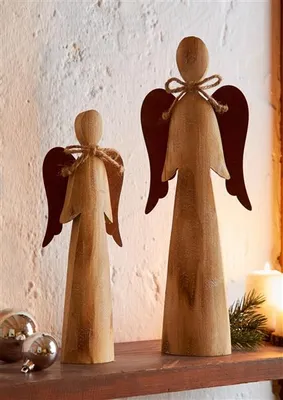 Image de 2 anges décoratifs en bois, 28 + 38 cm de haut, décoration de Noël, figure décorative