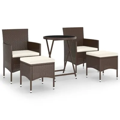 Immagine prodotto di vidaXL Set da bistrot 5 pezzi in polyrattan e vetro temperato, marrone