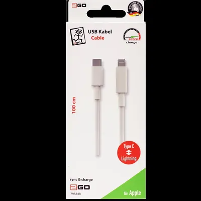 Produktbild von 2GO USB Datenkabel Type-C 3.1 auf Lightning  1m  weiß