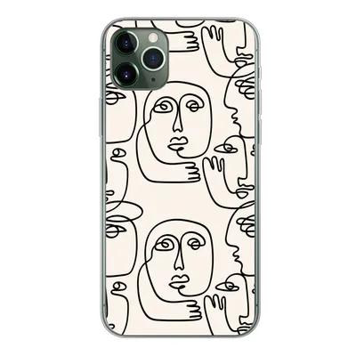 Produktbild von MuchoWow® Handyhülle Schutzhülle Hülle für iPhone 11 Pro Max Gesicht - Muster - Strichzeichnung Silikon Softcase Handy Hülle - Schutz