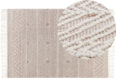 Zdjęcie produktu dla BELIANI Dywan beżowo-brązowy wełniany 160 x 230 cm styl Boho wzór geometryczny z frędzlami do salonu sypialni