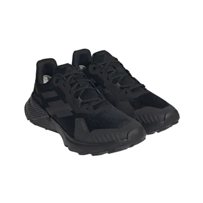 A pair of black Adidas Terrex Soulstride R.RDY running shoes are shown against a white background.