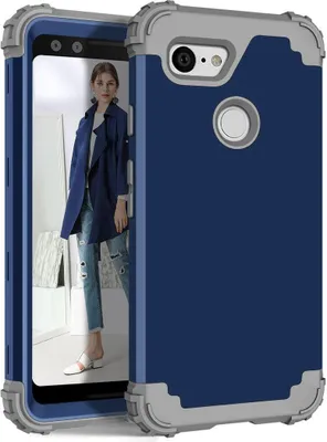 Produktbild von Google Pixel 3 XL Hülle, LaimTop Heavy Duty 3 in 1 Hybrid Hart PC Flexibel TPU Silikon Stossfest Kratzfest Tasche Schutzhülle für Google Pixel 3 XL Navy blau