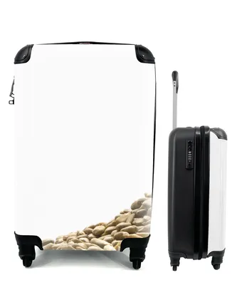 Produktbild von MuchoWow® Koffer Handgepäck Trolley Rollkoffer Kleine Reisekoffer mit 4 Rollen - Stapel von Sonnenblumenkernen auf weißem Hintergrund - Cabin Size < 55x40x23 cm & 55x40x20 cm - Fotokoffer - Kabinenkoffer - Boardgepäck - Reise-Box - Reisekoffer - Reisegepäck - Koffer mit Bild - Trolley für Kinder