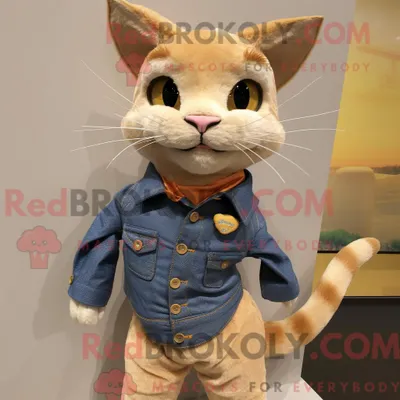 Produktbild von Maskottchenkostüm REDBROKOLY Bräunliche Katze mit Jeans und Anstecknadeln