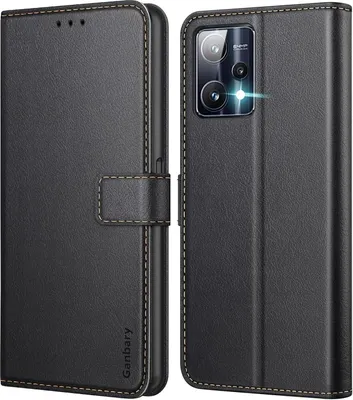 Produktbild von Ganbary Realme 9 Pro Handyhülle: Premium Leder Flipcase mit Kartenschlitzen & Standfunktion - Schwarz