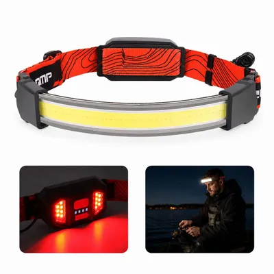 Produktbild von LED Stirnlampe 600 Lumen wiederaufladbar COB 210° Weitwinkel, wasserdicht mit Rücklicht für Camping, Laufen & Outdoor