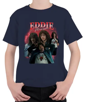 Produktbild von Eddie Munson Hellfire Club Stranger Metal Geschenk Vintage Serie Kinder T-Shirt, Navy, 152