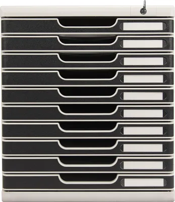 Produktbild von Exacompta Schubladenbox MODULO A4, 10 abschließbare Schubladen, Schwarz, 332014D