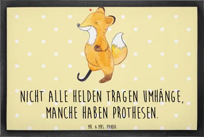 Produktbild von Mr. & Mrs. Panda Schmutzmatte Fuchs Beinprothese 80 x 120 cm - Gelb Pastell - Geschenk, Schmutzfangmatte, Schmutzfänger, Beimamputation, Amputation, Fussmatte, fußmatte