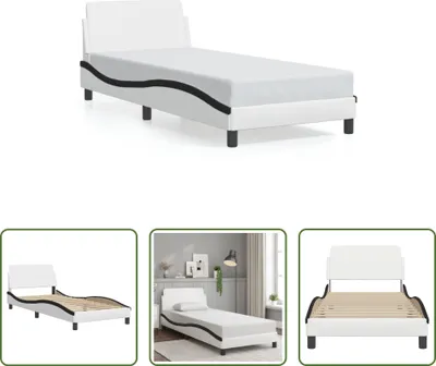 Produktbild von The Living Store Bettgestell mit Kopfteil Weiß und Schwarz 90x200 cm Kunstleder