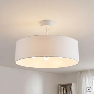 Produktbild von Deckenlampe Stoff D: 50 cm rund Weiß E27 3-flammig Modern Deckenleuchte, KI-generiertes Bild