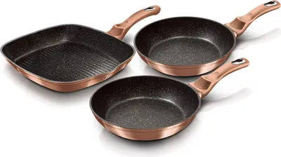 Obrázek produktu pro Pánev s mramorovým povrchem sada 3 kusů Rosegold Metallic Line BERLINGERHAUS BH-1279