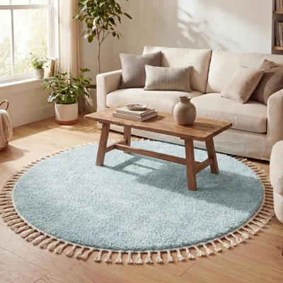 Image de Volero - Tapis rond à poils longs - Lofty Fringe Bleu Clair - Ø 100 cm