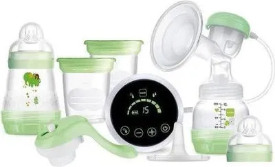 Image de Tire-lait électrique et manuel 2 en 1 MAM, utilisation simple et détendue, prélèvement direct sur le biberon ou le récipient de conservation, stimulation et prélèvement, écran digital,