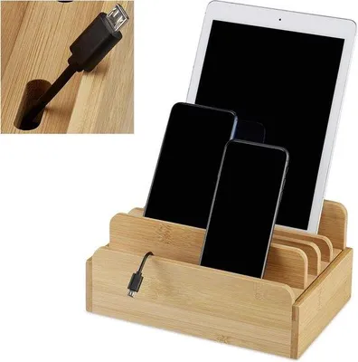 Produktbild von Ladestation aus Bambus für Tablet und Telefon, 10x22,5x15 cm, natur