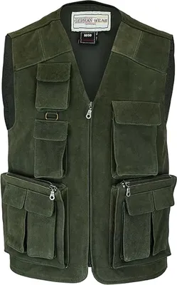 Produktbild von Jagd Lederweste Jagdweste Angelweste Angler Weste Jägerweste, Größe:56/2XL, Farbe:Dunkelgrün