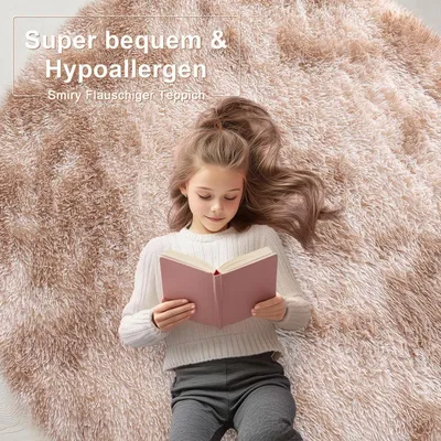Produktbild von Hochflor Teppich Wohnzimmer Rund Beige 200 cm
