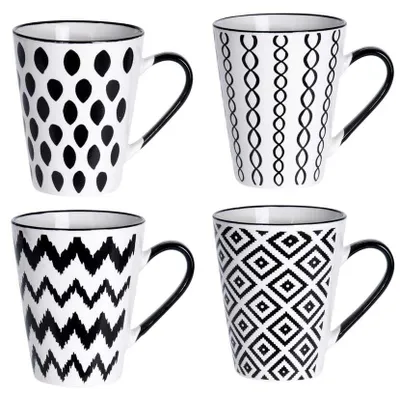 Produktbild von Set mit 4 Tassen mit Ständer Excellent Houseware, Porzellan/Metall, 8,5x11,5x10,5 cm, weiß/schwarz