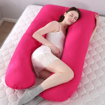 Image de Coussin d'allaitement en forme de U pour femmes enceintes avec taie d'oreiller 60×120 cm,Rose
