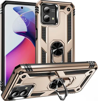 Produktbild von Schutzhülle für Motorola Moto G Stylus 5G 2023 Dual Layer Robust Militäre Fallschutz Hülle mit Ringhalterung Ständer Gold