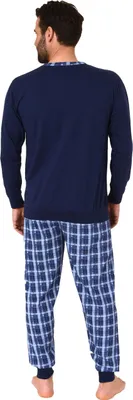 Produktbild von Normann Herren Langarm Schlafanzug mit Bündchen und karierter Jersey Pyjamahose ; navy , 58