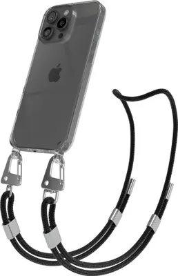 Produktbild von EAZY CASE Handykette für Apple iPhone 16 Pro Max, Transparente Silikonhülle mit Band, Clear Case, abnehmbar in Schwarz