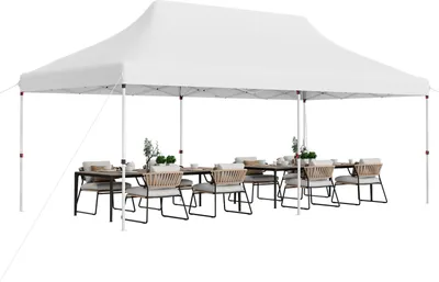 Produktbild von GOPLUS Pavillon 3x6m, Faltpavillon Pop up Pavillon wasserdicht stabil, Gartenpavillon höhenverstellbar mit Tragetasche, Partyzelt Gartenzelt Sonnenschutz für Outdoor Party Festival Hochzeit (Weiß)